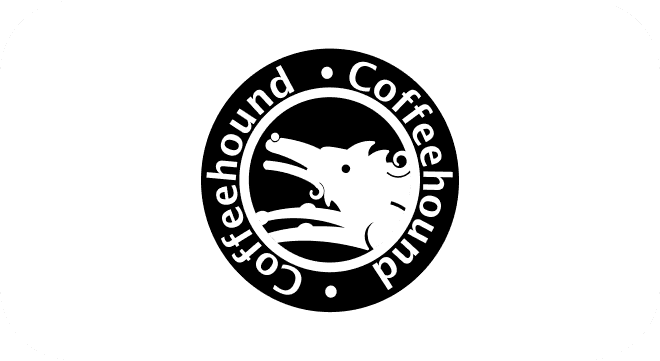 Coffeehound Logo Coffeehound logo with a wolf illustration inside a black circle