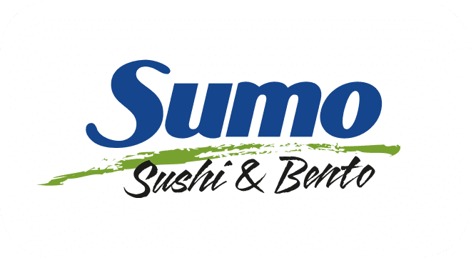 Sumo Sushi & Bento Logo Sumo Sushi & Bento logo with blue text and a green line