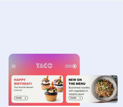 Restaurant app with personalized marketing content for individual users