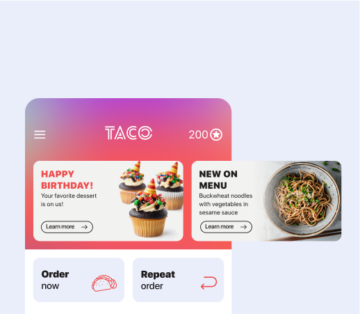 Content Personalization in Mobile App for Restaurant Loyalty Illustration of content personalization in a loyalty program for restaurants
