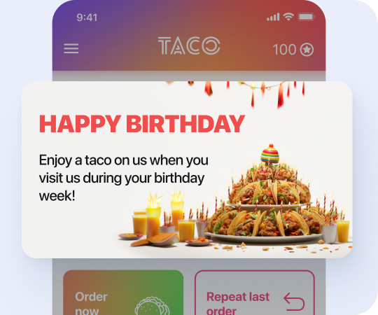 Automated Birthday Greetings in Restaurant App Restaurant mobile app with automated birthday greetings